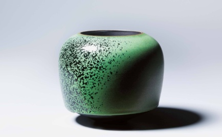 Gefäß, außen kobaltgrün, innen black, D 22 cm, H 20 cm